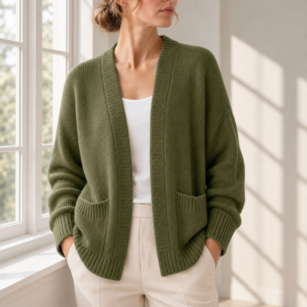 Ravello Open Front Knit Cardigan in Green