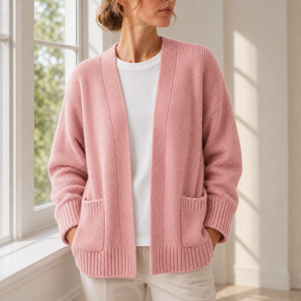 Ravello Open Front Knit Cardigan in Pink