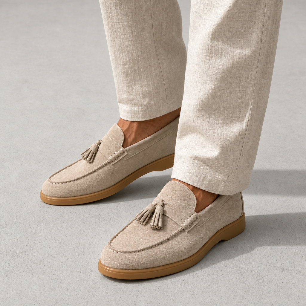 Ronda Suede Tassel Loafers in Beige