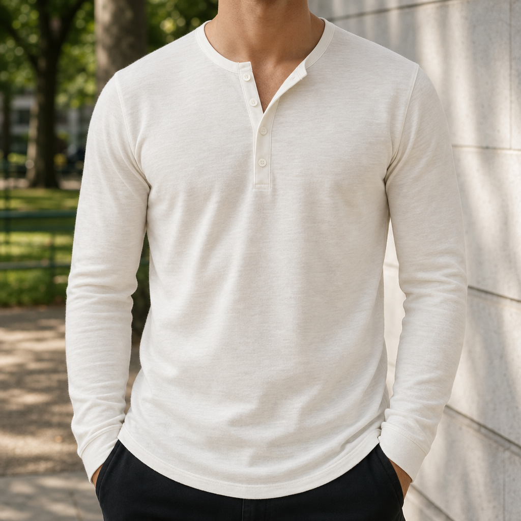 Samos Slim Fit Henley Shirt in Off White