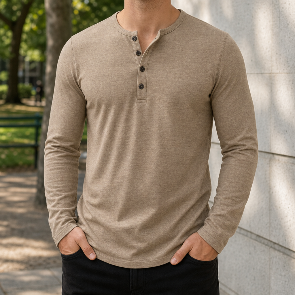Samos Slim Fit Henley Shirt in Khaki