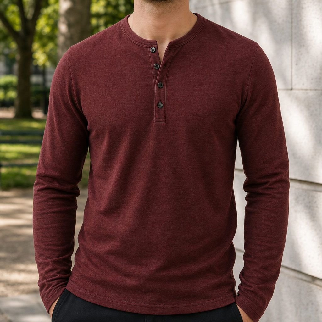 Samos Slim Fit Henley Shirt in Wine Red