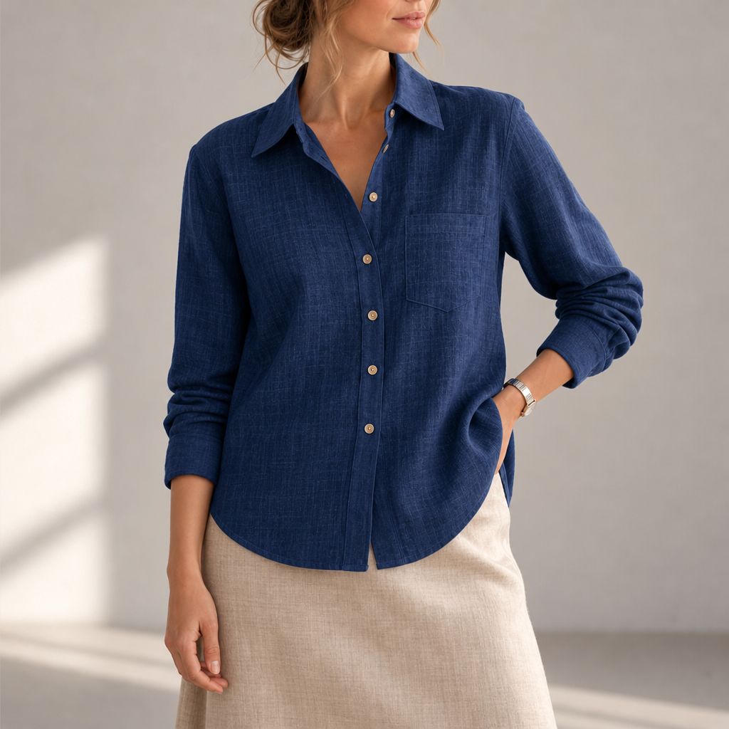 Sanremo Relaxed Linen Shirt in Dark Blue