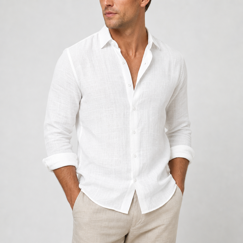 Santander Linen Button-Up Shirt in White