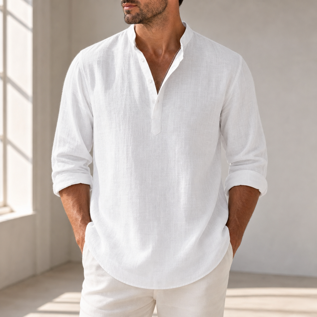 Santorini Linen Henley Shirt in White