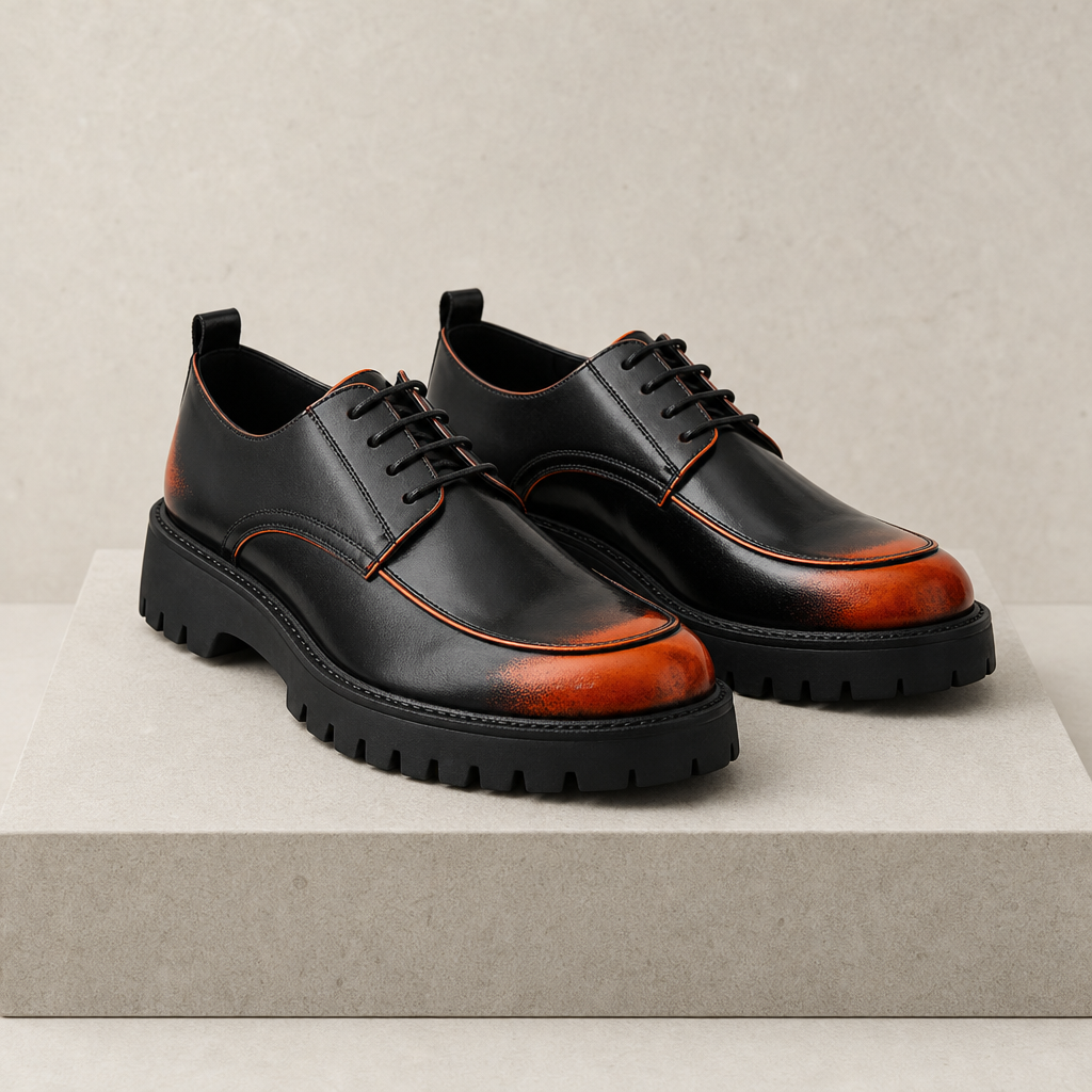 Sesimbra Gradient Leather Derby Shoes in Burnt Orange