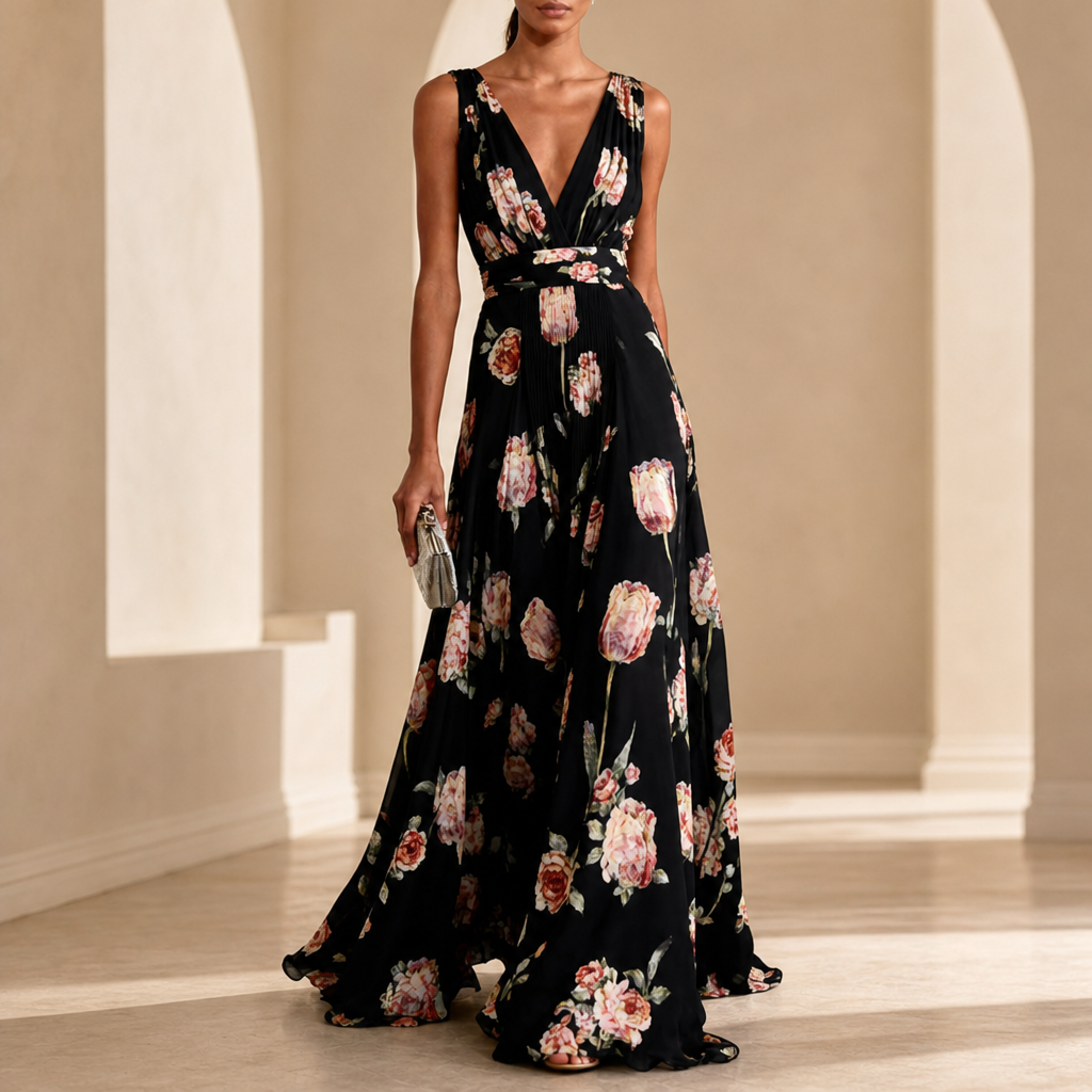 Sete Floral Wrap Maxi Dress in Black