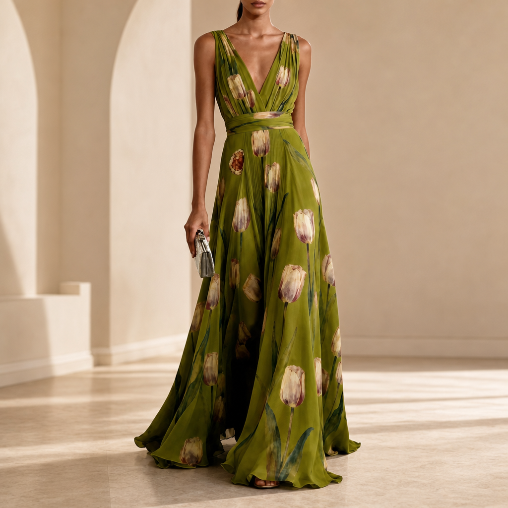 Sete Floral Wrap Maxi Dress in Green