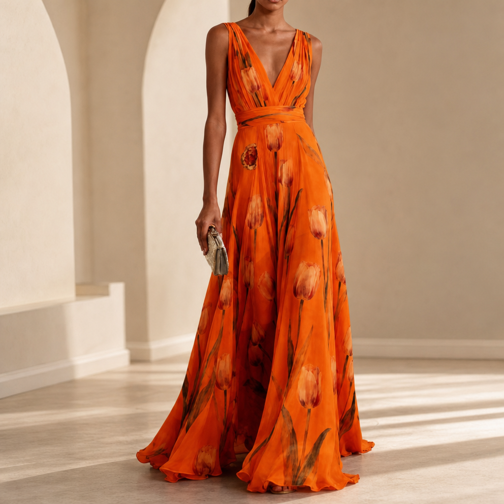 Sete Floral Wrap Maxi Dress in Orange