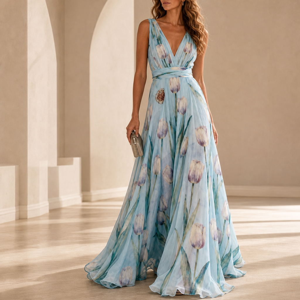 Sete Floral Wrap Maxi Dress in Blue
