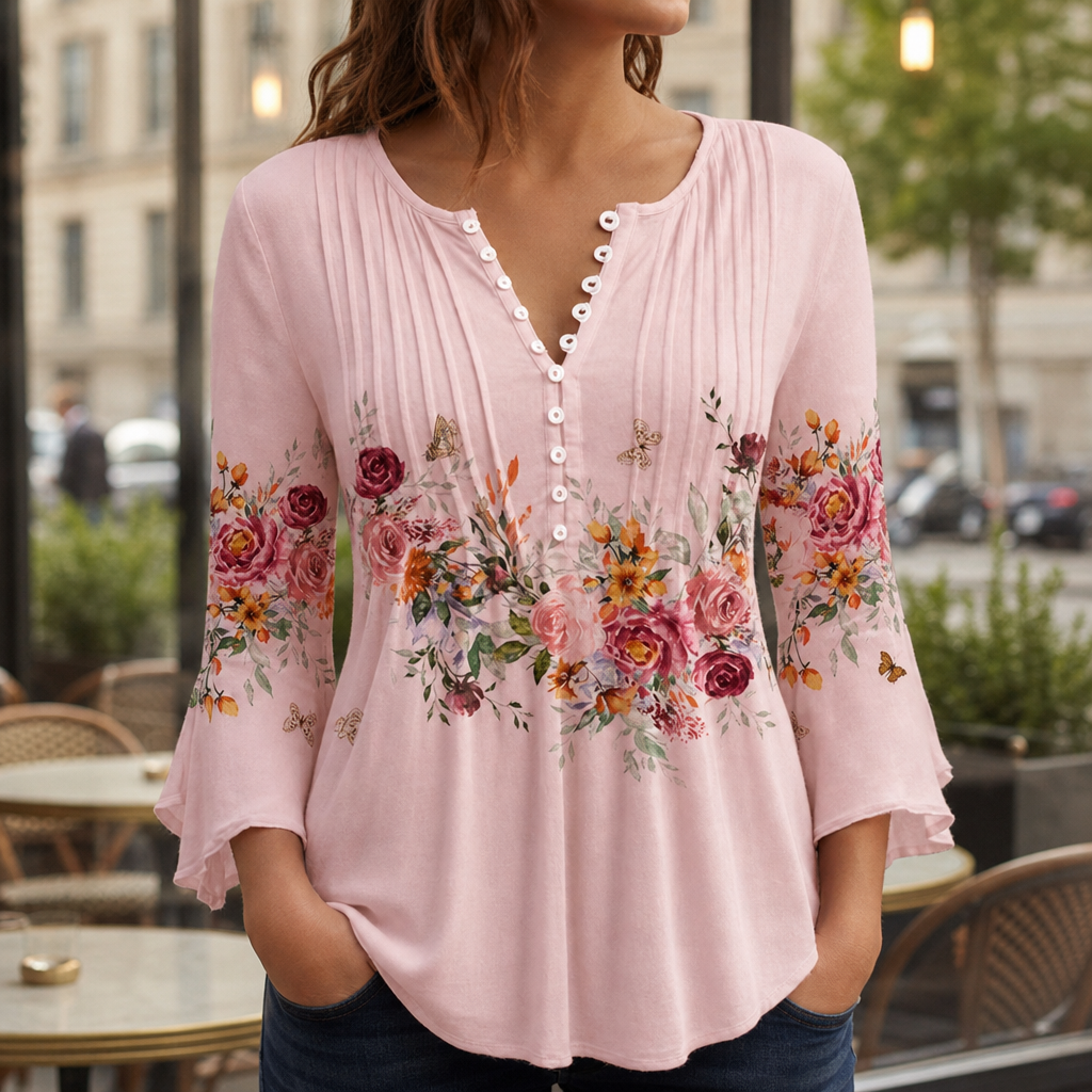 Siena Floral Button-Up Blouse in Pink