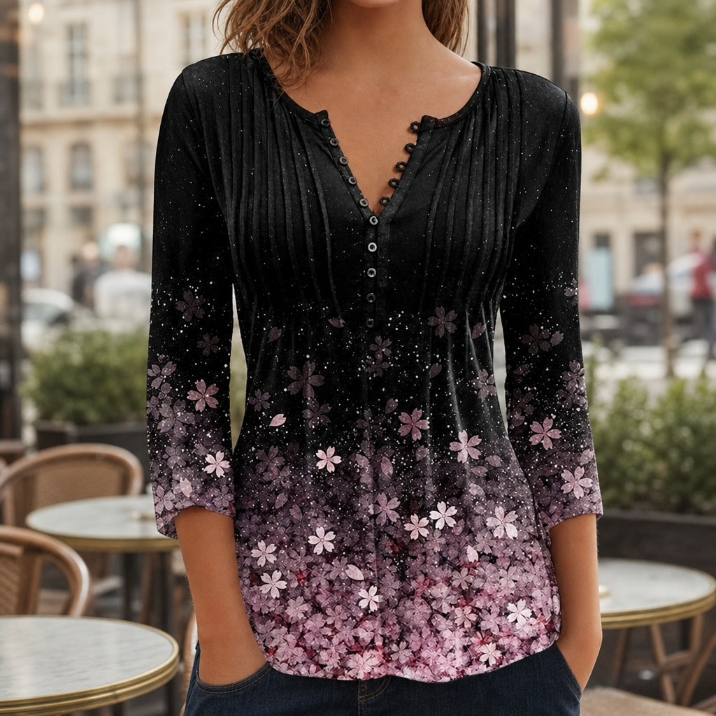 Siena Floral Button-Up Blouse in Black