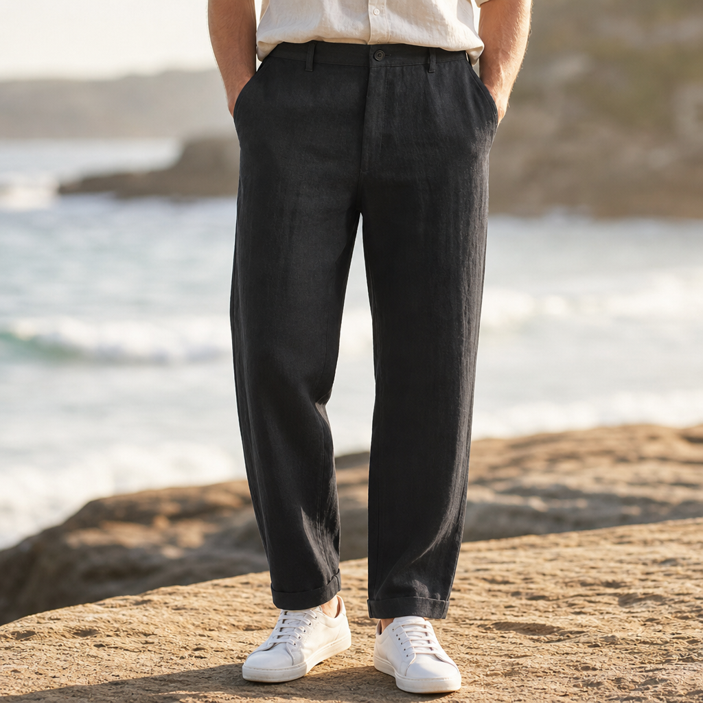 Soller Relaxed Linen Chino Pants in Black