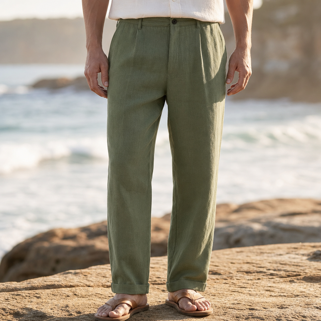 Soller Relaxed Linen Chino Pants in Green