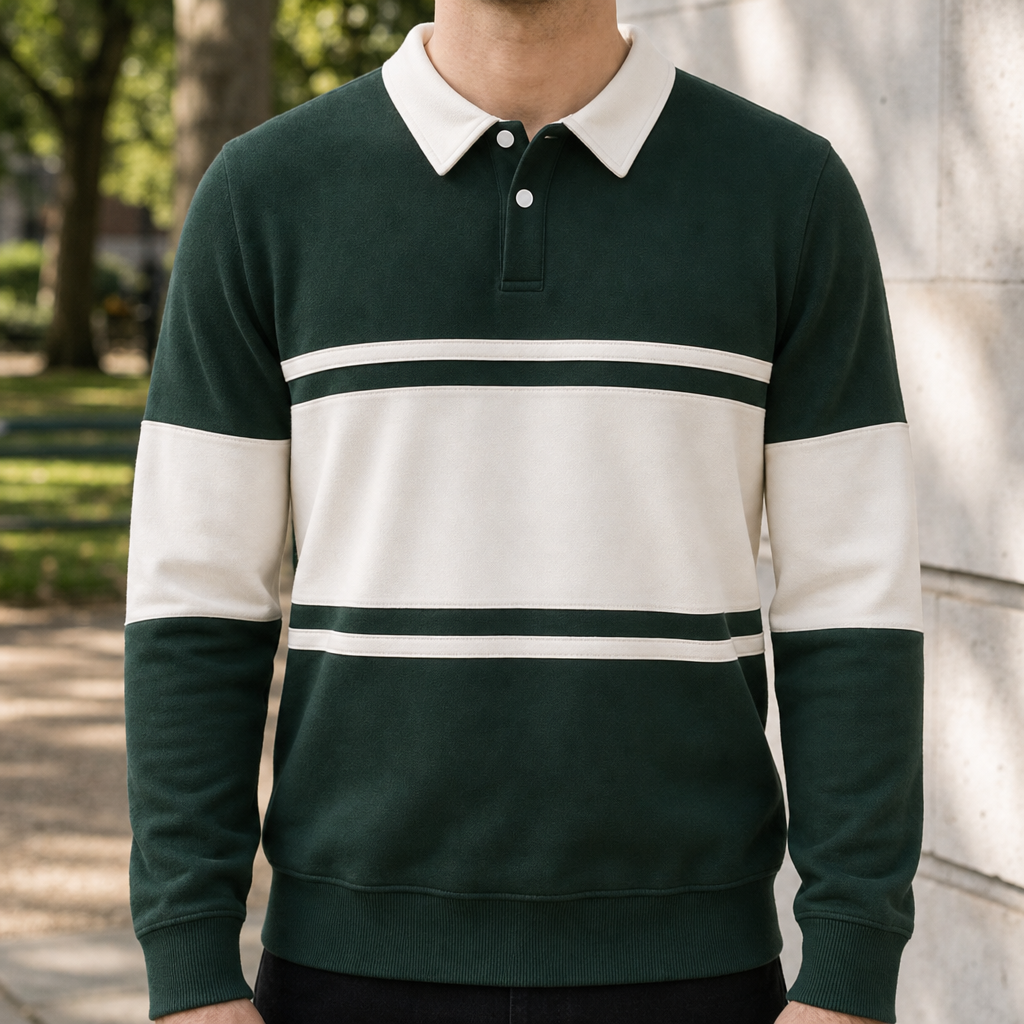 Ston Striped Polo Sweatshirt in Dark Green
