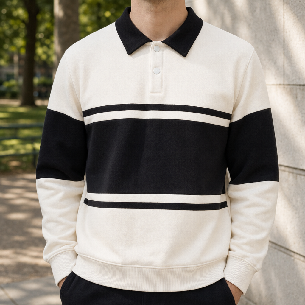 Ston Striped Polo Sweatshirt in Off White