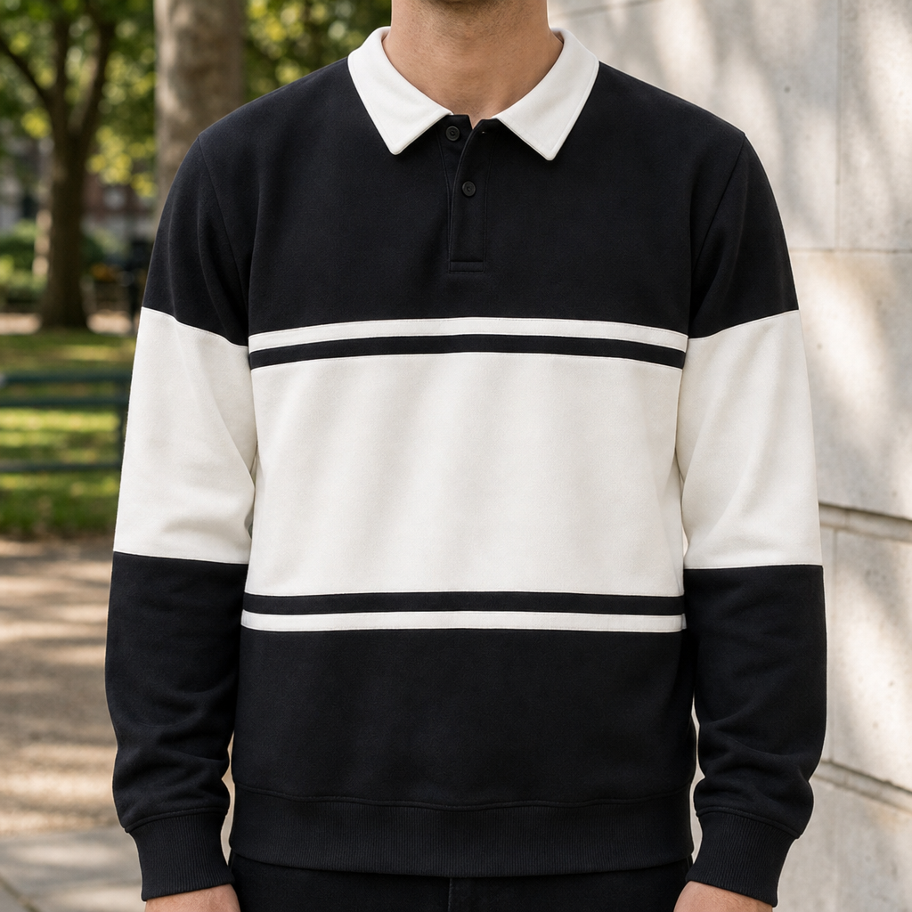 Ston Striped Polo Sweatshirt in Black