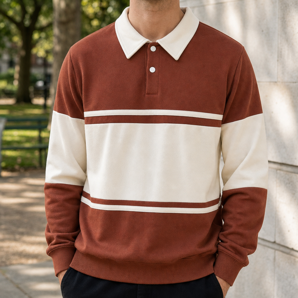 Ston Striped Polo Sweatshirt in Canyon Brown
