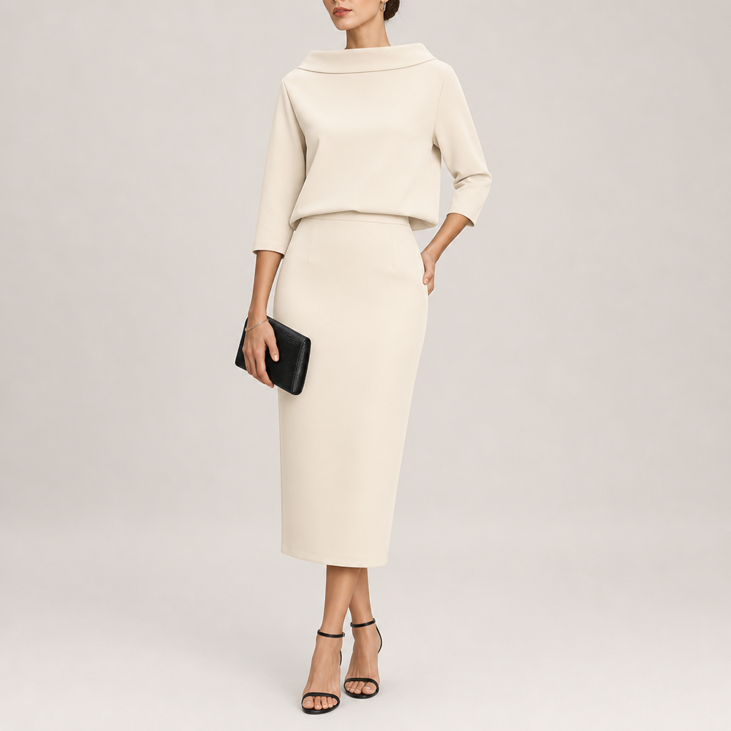 Taormina Boat Neck Midi Set in Beige