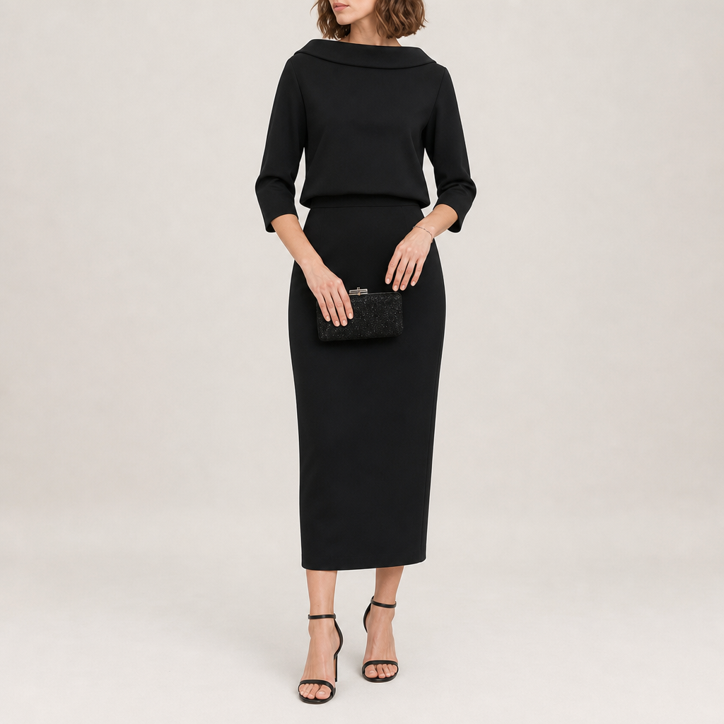 Taormina Boat Neck Midi Set in Black (Almost sold out)