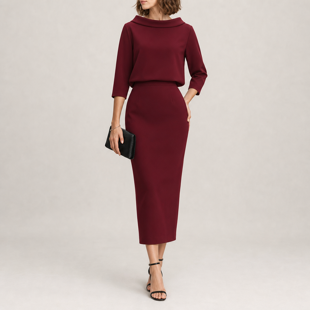 Taormina Boat Neck Midi Set in Burgundy
