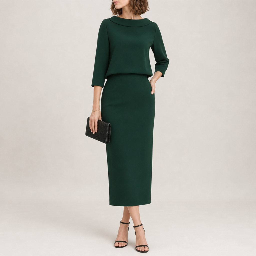 Taormina Boat Neck Midi Set in Emerald Green