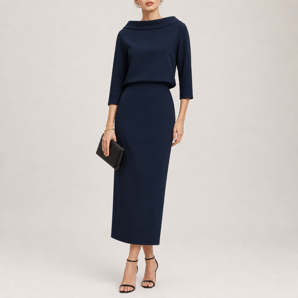Taormina Boat Neck Midi Set in Navy Blue (Almost sold out)