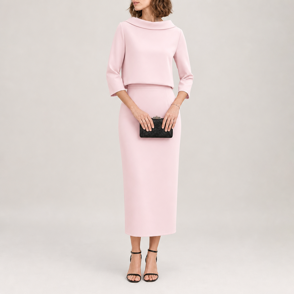Taormina Boat Neck Midi Set in Pink