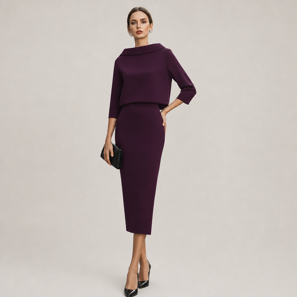 Taormina Boat Neck Midi Set in Purple