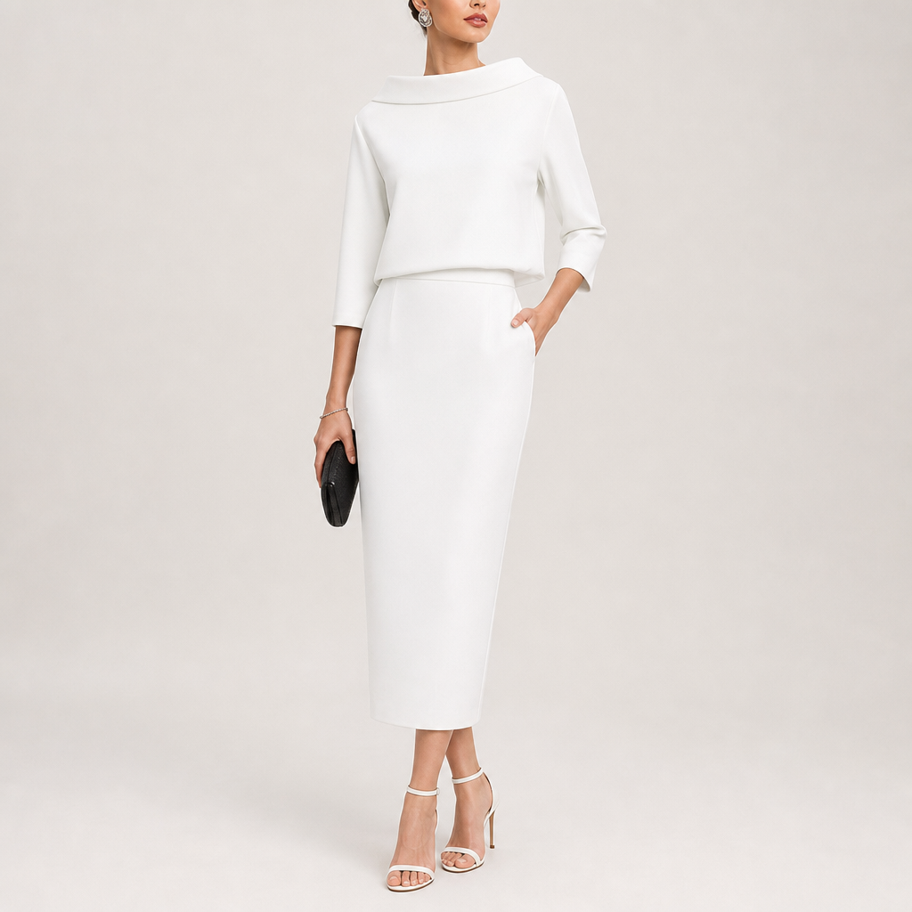 Taormina Boat Neck Midi Set in White