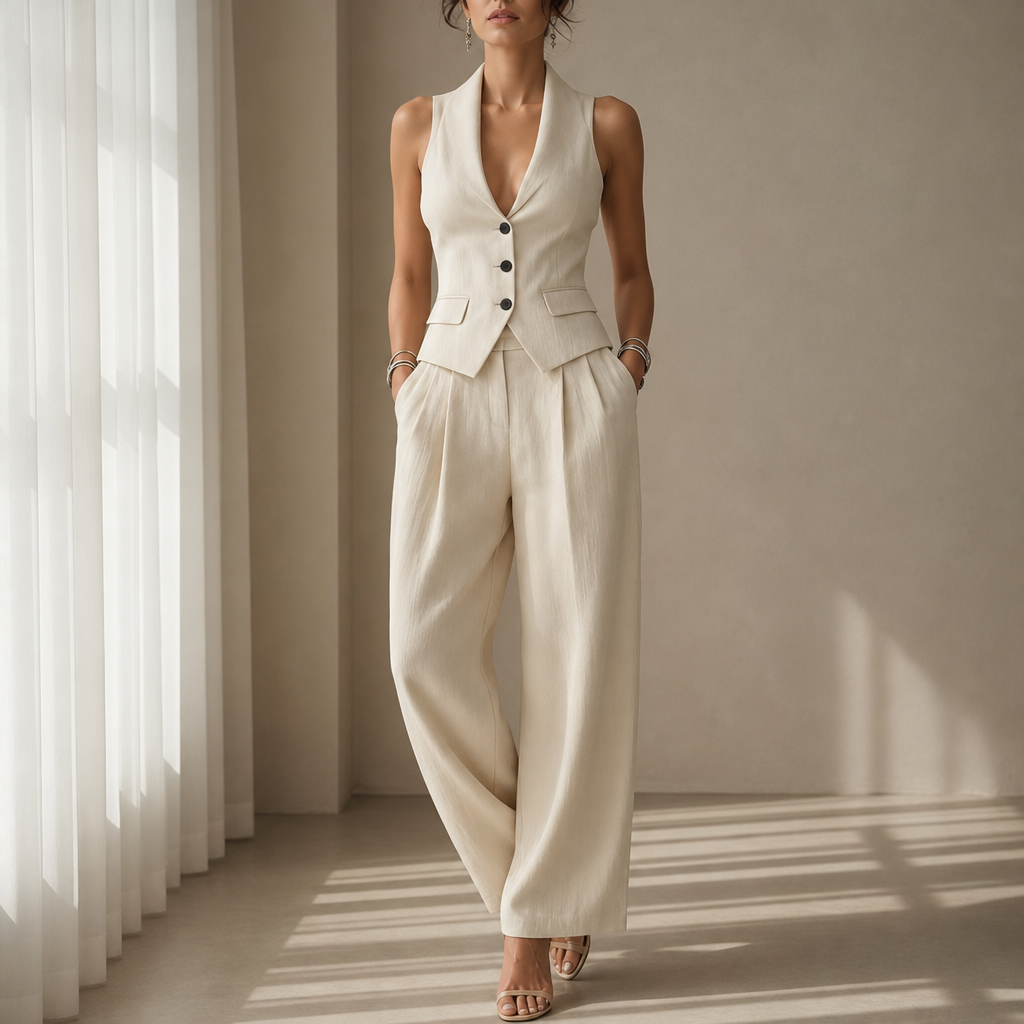 Tivoli Tailored Vest Trouser Set in Apricot