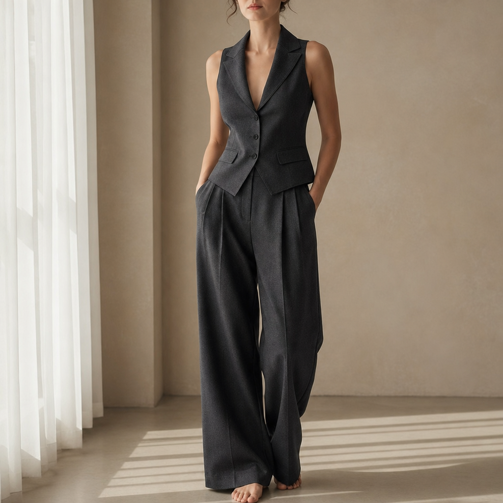 Tivoli Tailored Vest Trouser Set in Black