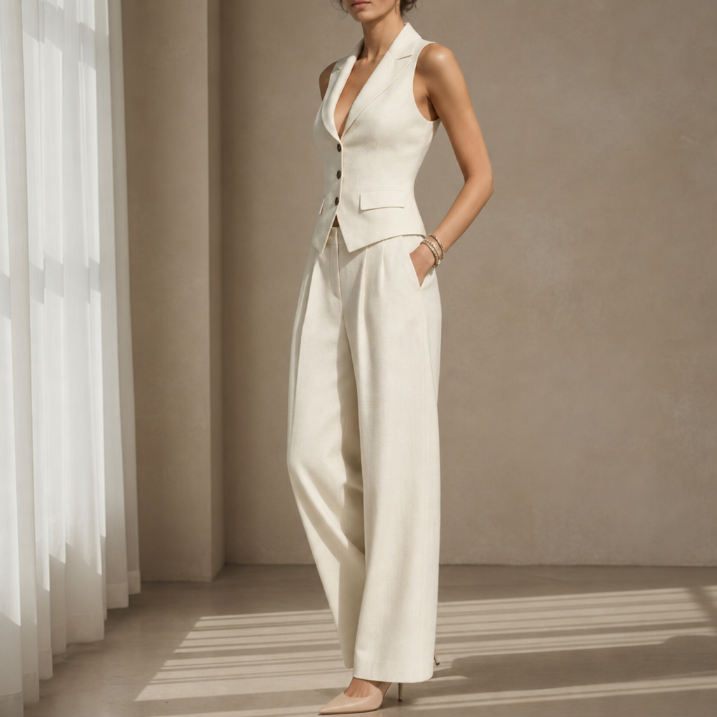 Tivoli Tailored Vest Trouser Set in Offwhite