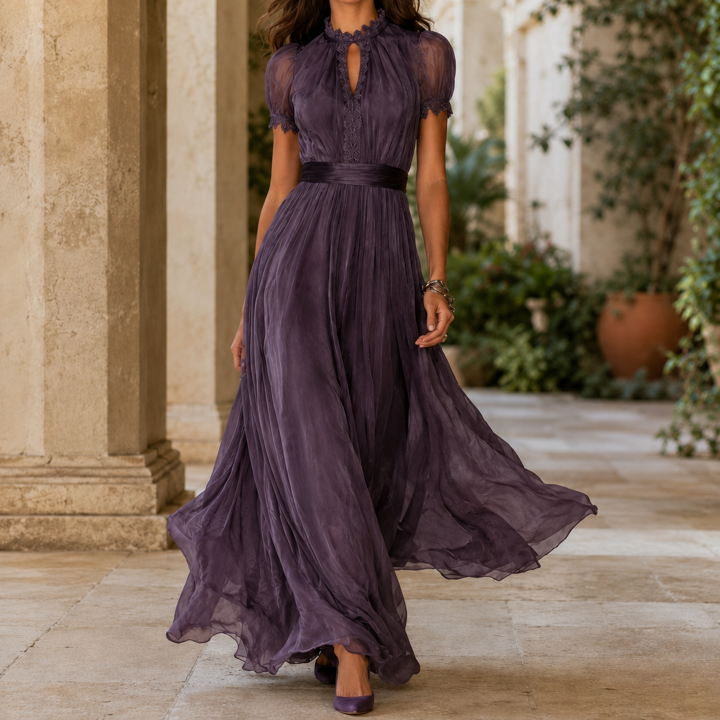 Trento Lace Trim Maxi Dress in Purple