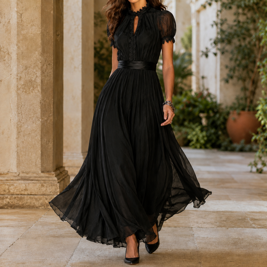 Trento Lace Trim Maxi Dress in Black