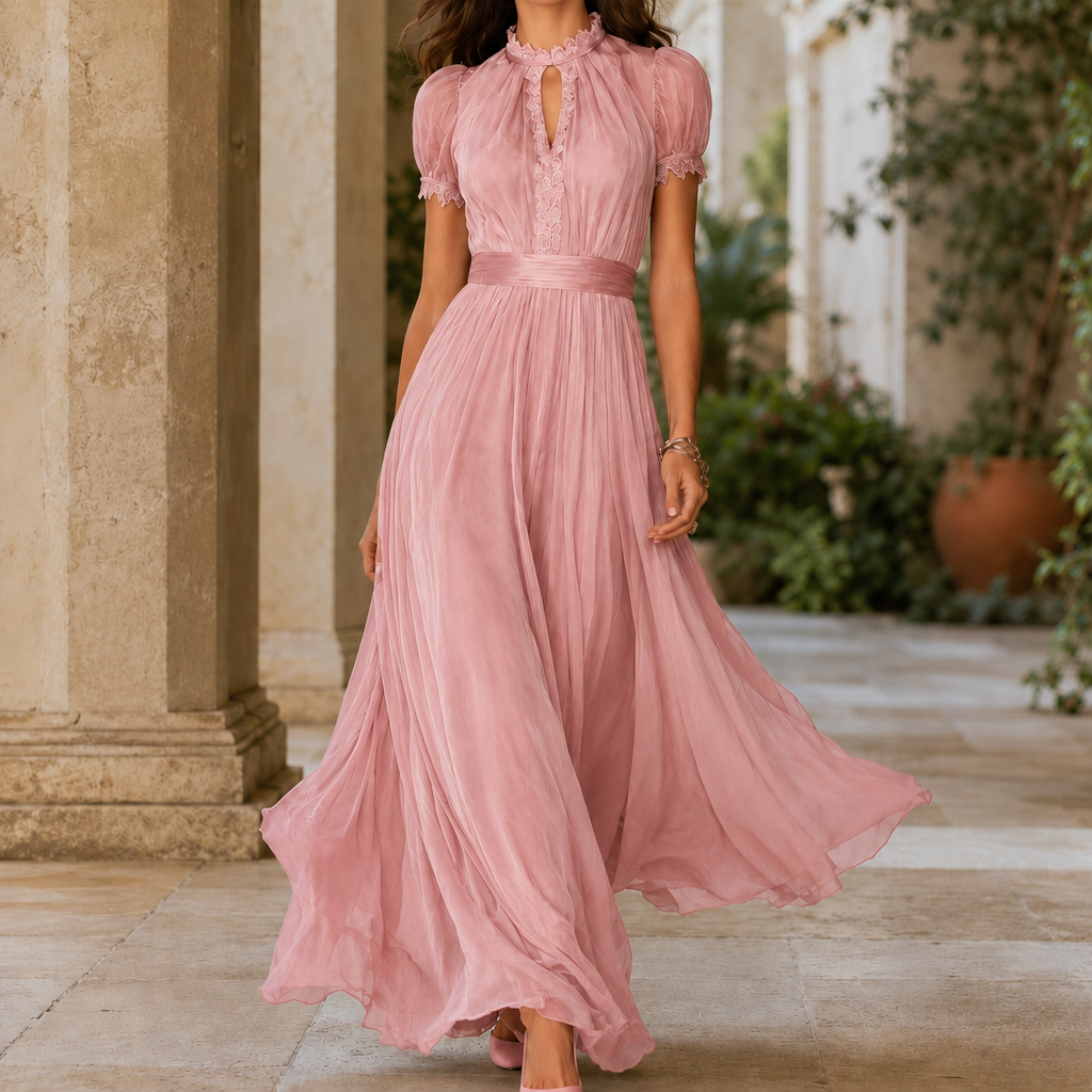 Trento Lace Trim Maxi Dress in Pink