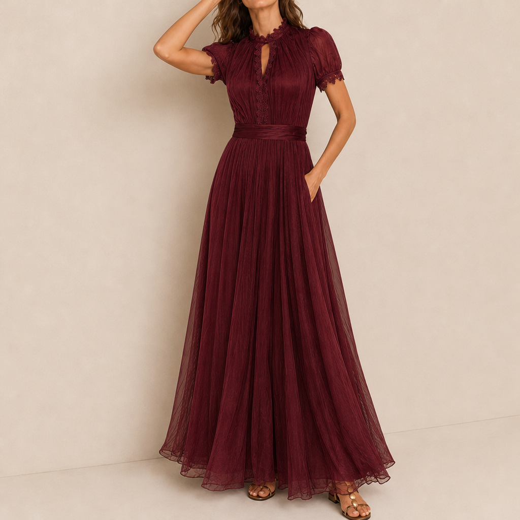 Trento Lace Trim Maxi Dress in Burgundy