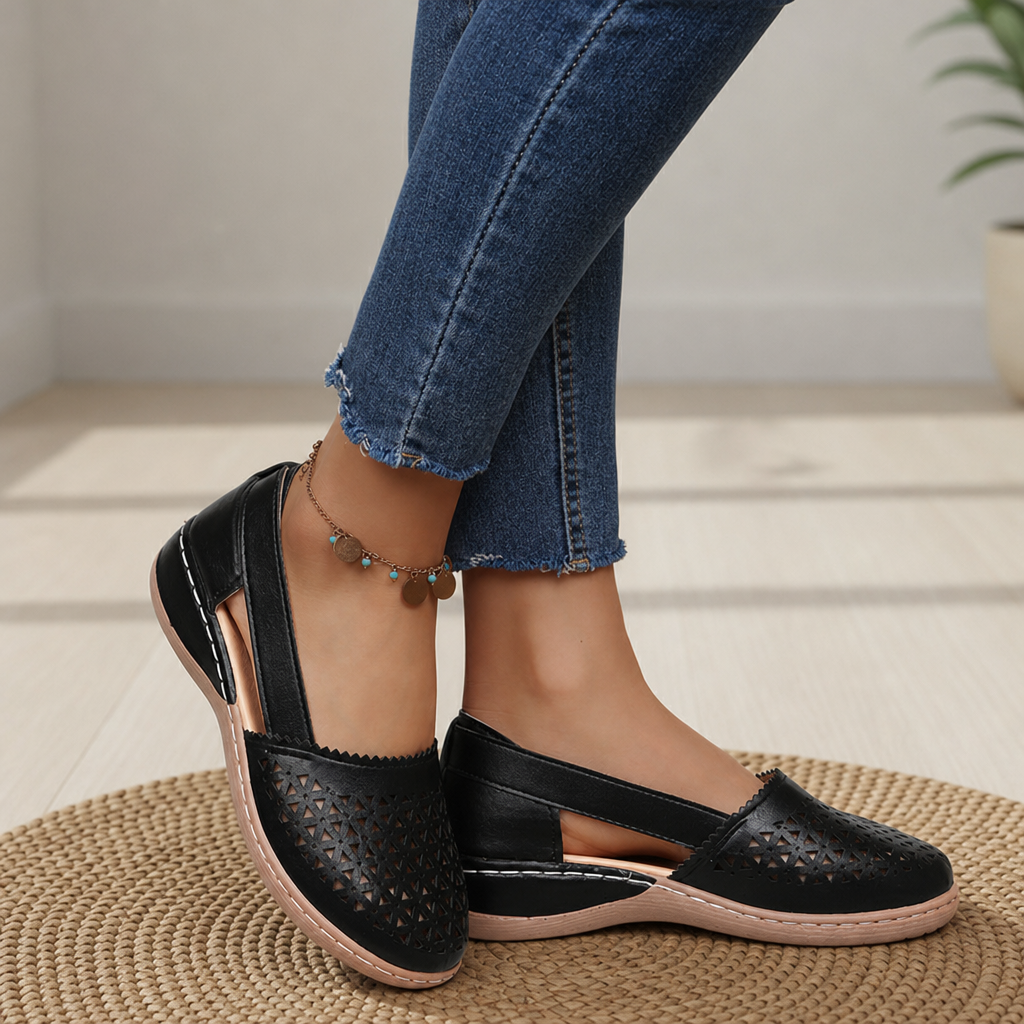 Urbino Orthopedic Cutout Slip-On Flats in Black