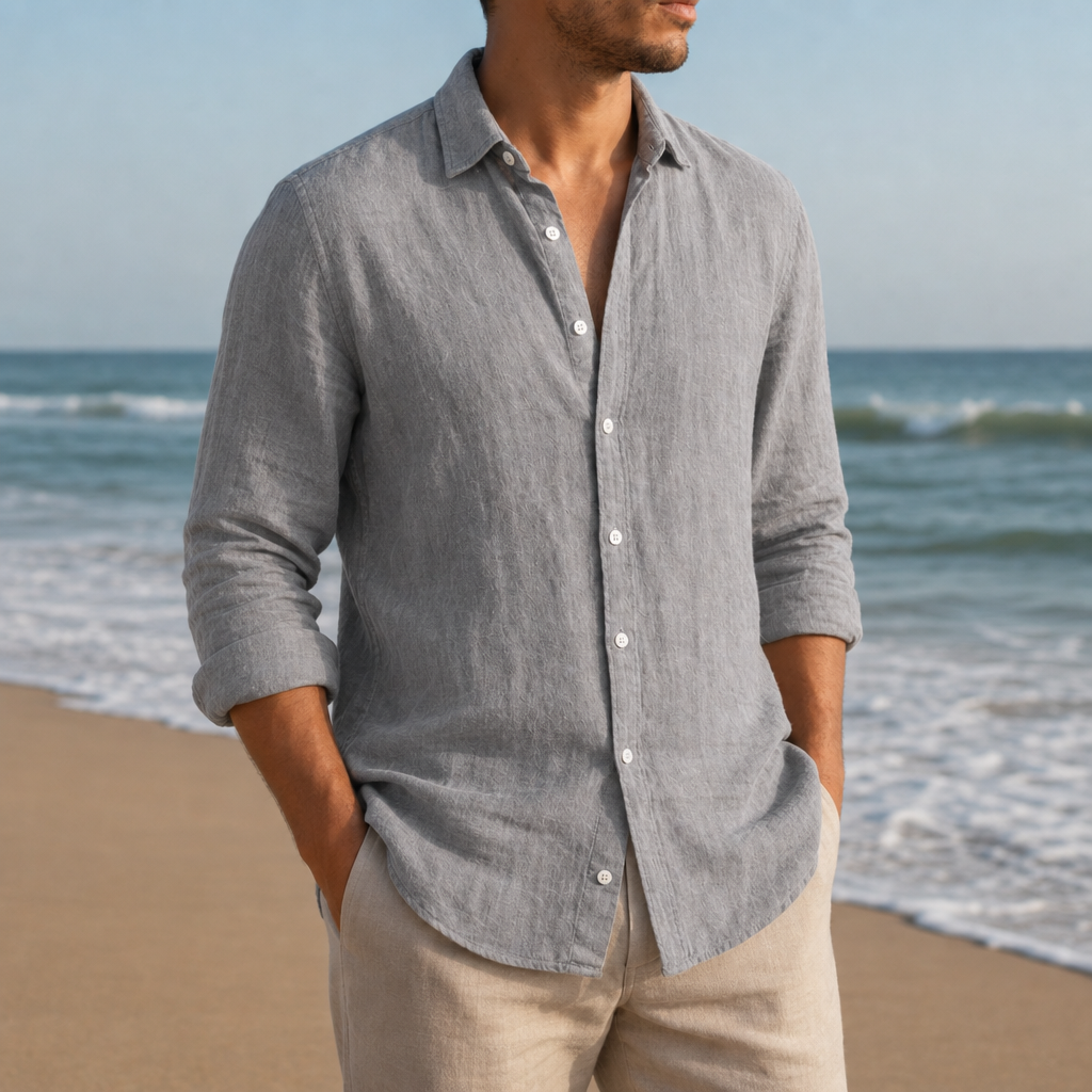 Viana Linen Button-Down Shirt in Grey