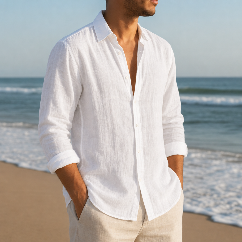 Viana Linen Button-Down Shirt in White