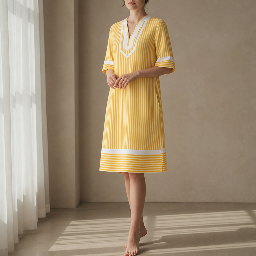 Vieste Striped V-Neck Dress in Yellow