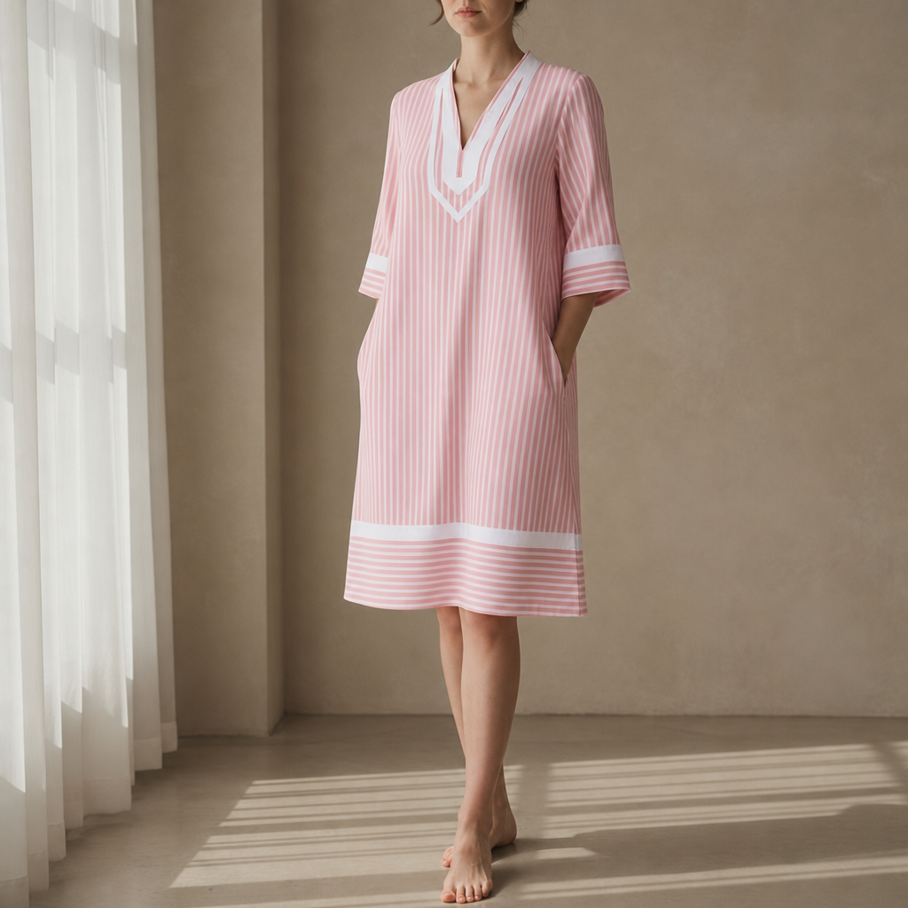 Vieste Striped V-Neck Dress in Pink